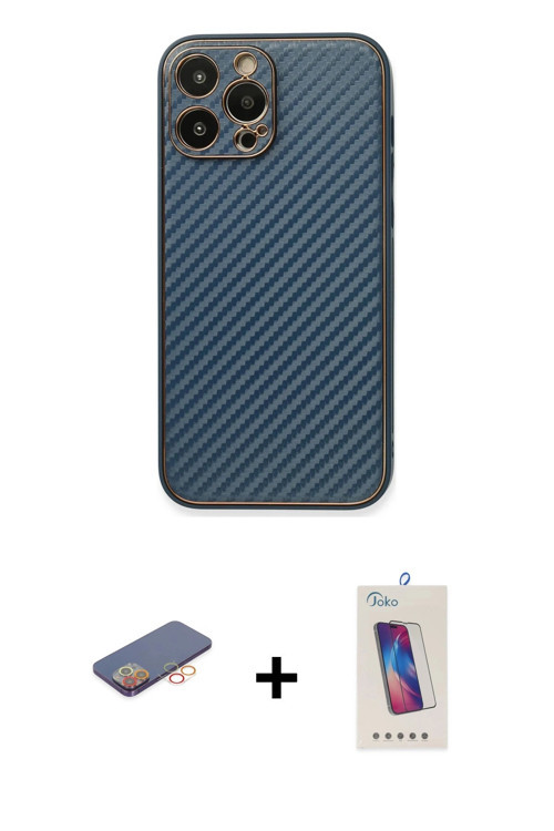 ieg™ iPhone 13 Pro Max Kılıf Ahenk Işık - Siyah Joko 5D Cam + Turuncu Renkli Kamera Lens Koruma Cam