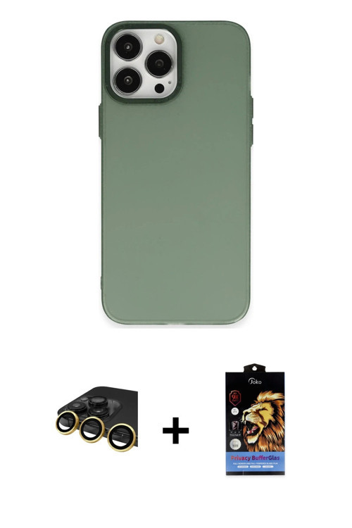 ieg™ iPhone 14 Pro Kılıf Ahenk Çizgi Prime - Siyah Buffer Hayalet Cam Ekran Koruyucu + Gold Raze Met