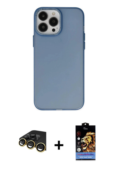 ieg™ iPhone 14 Pro Kılıf Ahenk Çizgi Prime - Siyah Buffer Hayalet Cam Ekran Koruyucu + Gold Raze Met