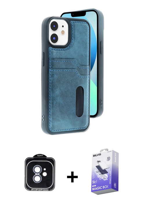 iPhone 11 Kılıf Yörünge Işık Serisi - Siyah Bilvis 5in1 5D Magic Hayalet Cam Ekran Koruyucu + M