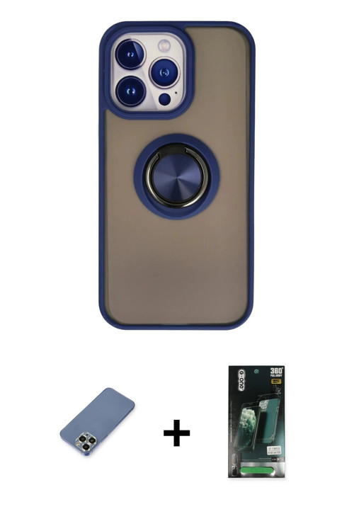 ieg™ iPhone 13 Pro Kılıf Yörünge Çizgi - Şeffaf 360 Full Body Arka Koruyucu + Açık Yeşil Metal Kamer