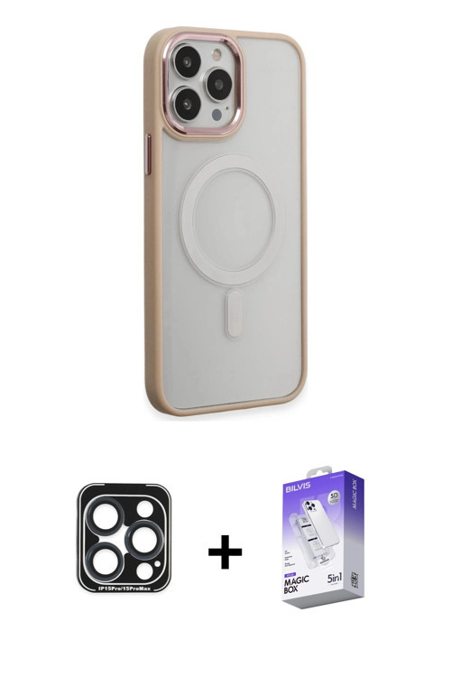 ieg™ iPhone 15 Pro Max Kılıf Yankı Işık Özel Seri - Siyah Bilvis 5in1 3D Magic Cam Ekran Koruyucu +