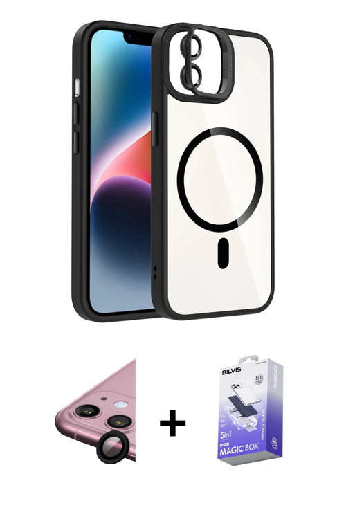iPhone 11 Kılıf Yadigar Asil Koleksiyonu - Siyah Bilvis 5in1 5D Magic Hayalet Cam Ekran Koruyuc