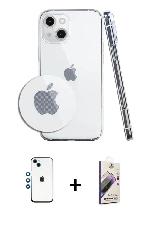ieg™ iPhone 14 Kılıf Zirve Doku - Siyah Bilvis 3D Mat Cam Ekran Koruyucu + Mavi Shine Kamera Lens