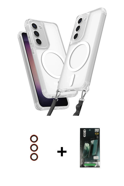 ieg™ Galaxy S23 Kılıf Atlas Doku Koleksiyonu - Şeffaf 360 Full Body Arka Koruyucu + Kırmızı Metal Ka
