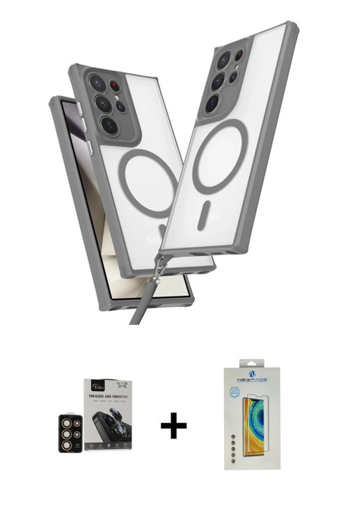 ieg™ Galaxy S24 Ultra Kılıf Atlas Doku Koleksiyonu - Siyah Polymer Nano Ekran Koruyucu + Gold PVD Me