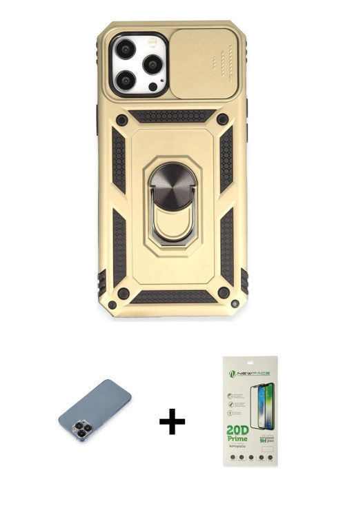 ieg™ iPhone 12 Pro Max Kılıf Ahenk Klasik - Siyah 20D Premium Cam Ekran Koruyucu + Siyah Metal Kamer