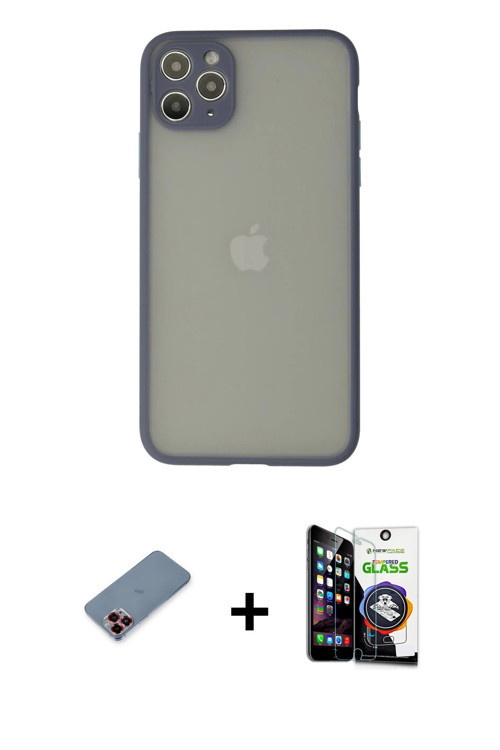 ieg™ iPhone 12 Pro Max Kılıf Ahenk Çizgi Serisi - Şeffaf Temperli Cam Ekran Koruyucu + Kırmızı Metal