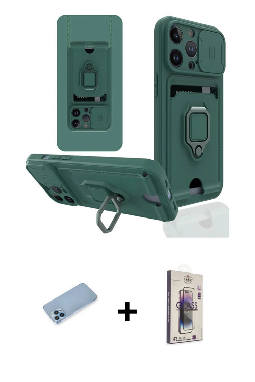 ieg™ iPhone 13 Pro Max Kılıf Vadi Form Prime - Siyah Bilvis 3D Cam Ekran Koruyucu + Mavi Shine Kamer