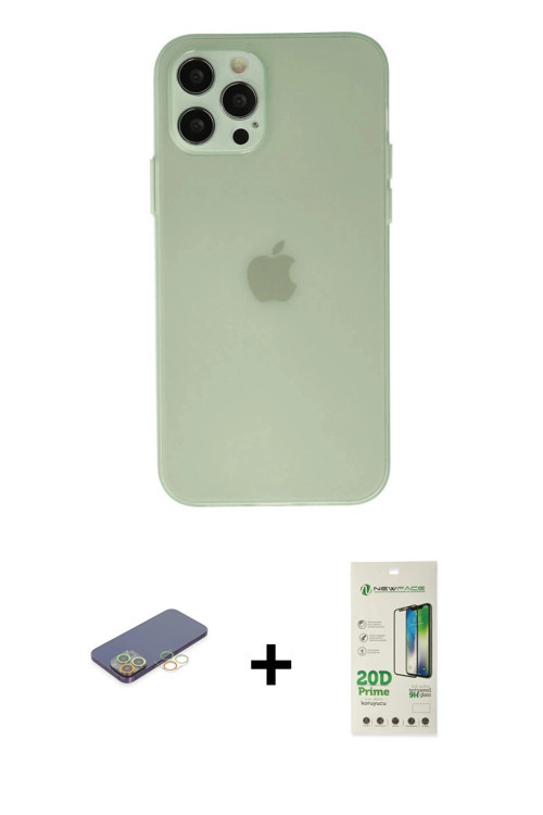 ieg™ iPhone 12 Pro Max Kılıf Atlas Minimal Prime - Siyah 20D Premium Cam Ekran Koruyucu + Sarı Renkl