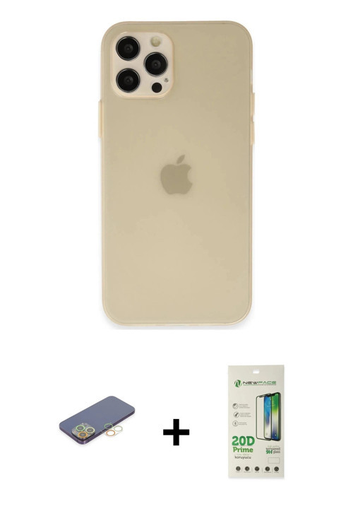 ieg™ iPhone 12 Pro Max Kılıf Atlas Minimal Prime - Siyah 20D Premium Cam Ekran Koruyucu + Sarı Renkl
