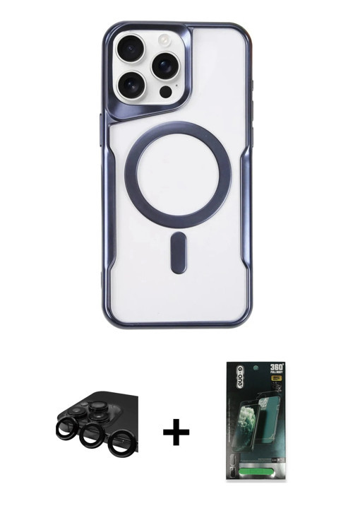 ieg™ iPhone 15 Pro Kılıf Yadigar Klasik Özel Seri - Şeffaf 360 Full Body Arka Koruyucu + Siyah Raze