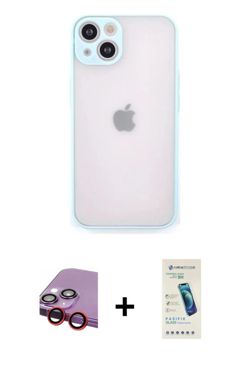 ieg™ iPhone 14 Kılıf Ahenk Çizgi Serisi - Şeffaf Pasifik Cam Ekran Koruyucu + Kırmızı Raze Metal Kam
