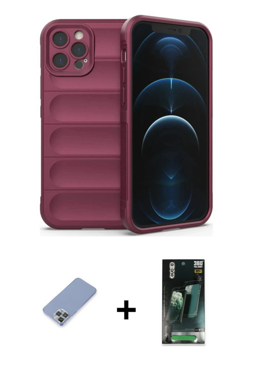 ieg™ iPhone 12 Pro Kılıf Atlas Koleksiyonu - Şeffaf 360 Full Body Arka Koruyucu + Koyu Yeşil Metal K