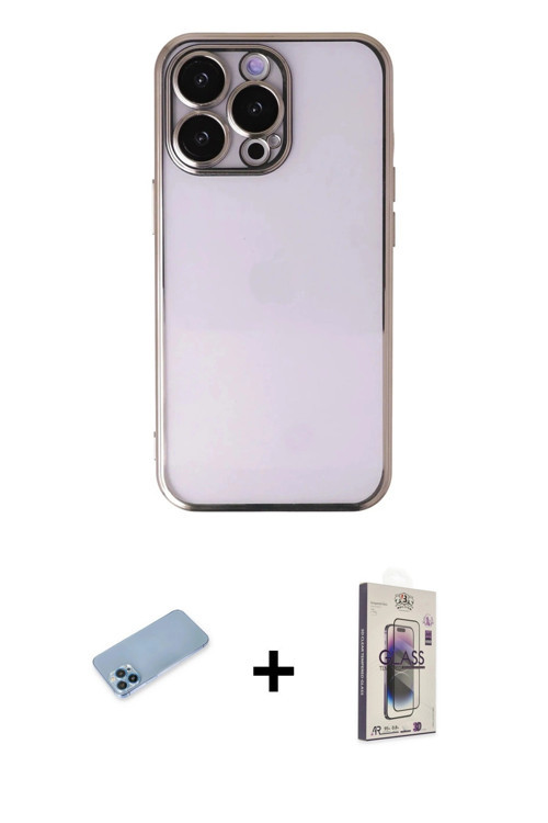 ieg™ iPhone 13 Pro Max Kılıf Vadi Minimal - Siyah Bilvis 3D Cam Ekran Koruyucu + Mavi Shine Kamera L