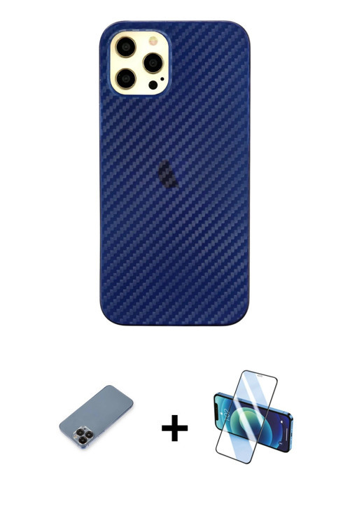 ieg™ iPhone 12 Pro Max Kılıf Nova Çizgi - Siyah 3D Antistatik Seramik Nano Ekran Koruyucu + Siyah Me