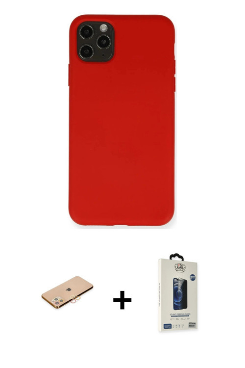 ieg™ iPhone 11 Pro Max Kılıf Ahenk Serisi - Siyah Bilvis Hayalet Cam Ekran Koruyucu + Turuncu Renkli