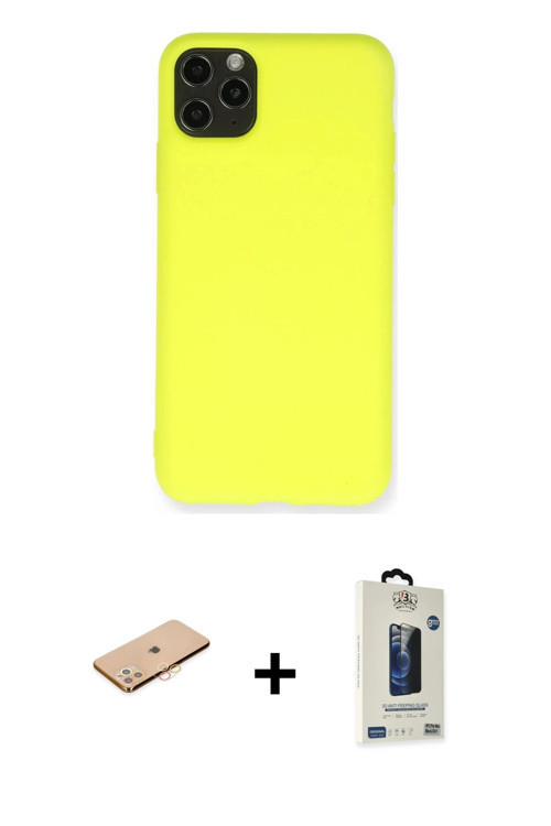 ieg™ iPhone 11 Pro Max Kılıf Ahenk Serisi - Siyah Bilvis Hayalet Cam Ekran Koruyucu + Turuncu Renkli