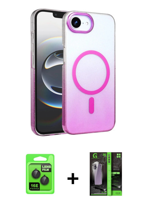 ieg™ iPhone 16E Kılıf Ahenk Doku Özel Seri - Şeffaf 360 Full Body Arka Koruyucu + Siyah Raze Metal K