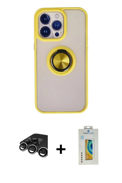 ieg™ iPhone 15 Pro Max Kılıf Yörünge Çizgi - Siyah Polymer Nano Ekran Koruyucu + Gümüş Raze Metal Ka
