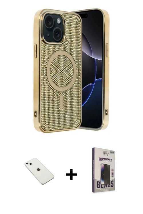 ieg™ iPhone 14 Kılıf Eksen Çizgi - Siyah Bilvis Hayalet Cam Ekran Koruyucu + Sierra Blue Diamond Kam