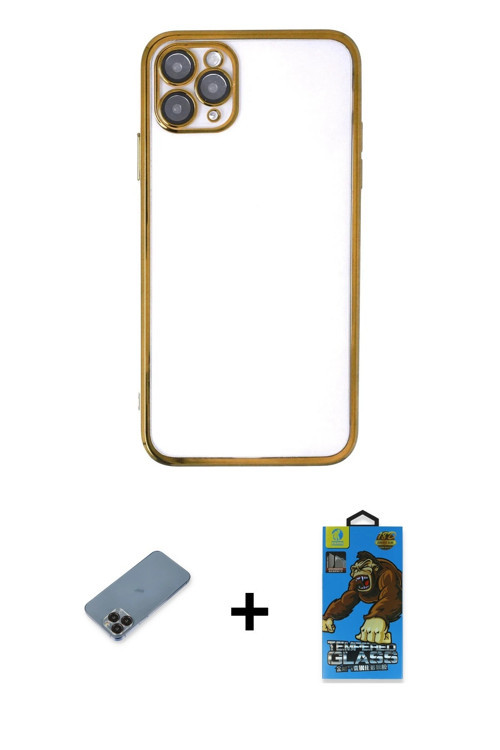 ieg™ iPhone 11 Pro Max Kılıf Vadi Minimal - Siyah 18D Cam Ekran Koruyucu + Siyah Metal Kamera Lens K