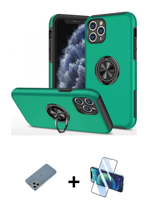 ieg™ iPhone 11 Pro Max Kılıf Odak Form Prime - Siyah 3D Antistatik Cam Ekran Koruyucu + Gümüş Shine