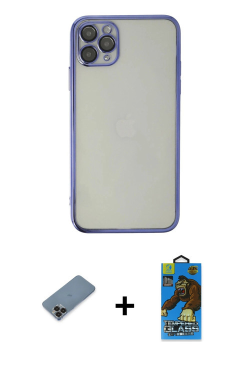 ieg™ iPhone 11 Pro Max Kılıf Vadi Minimal - Siyah 18D Cam Ekran Koruyucu + Siyah Metal Kamera Lens K