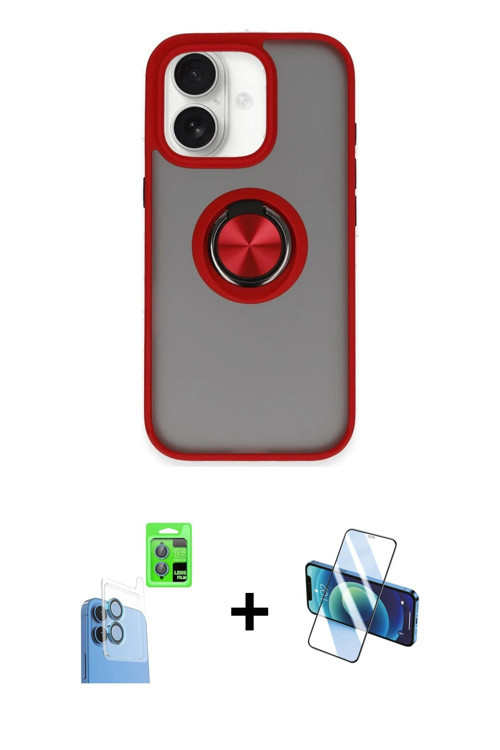 ieg™ iPhone 16 Kılıf Yörünge Çizgi - Siyah 3D Antistatik Seramik Nano Ekran Koruyucu + Lacivert Raze