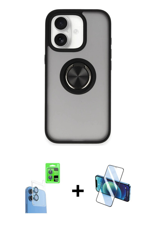 ieg™ iPhone 16 Kılıf Yörünge Çizgi - Siyah 3D Antistatik Seramik Nano Ekran Koruyucu + Lacivert Raze