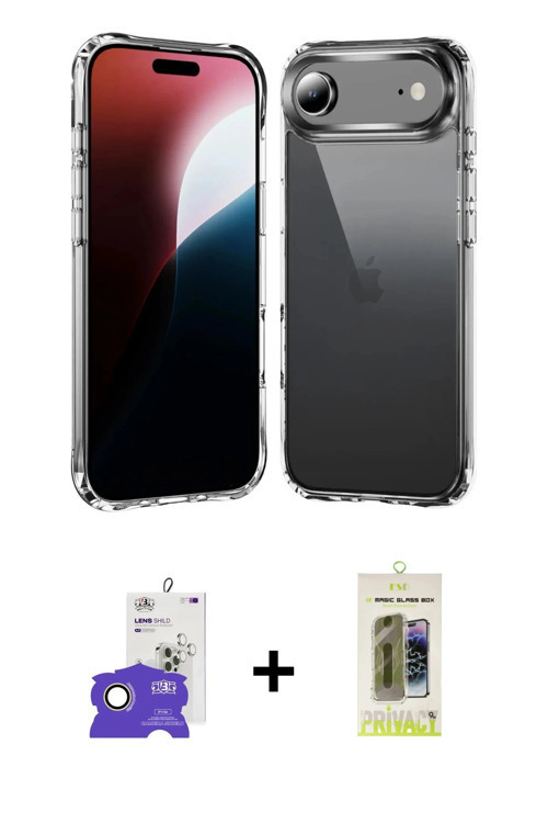 ieg™ iPhone 17 Air Kılıf Zirve Doku - Siyah Joko Magic 5D Hayalet Cam + Gold Bilvis Titan Kamera Len