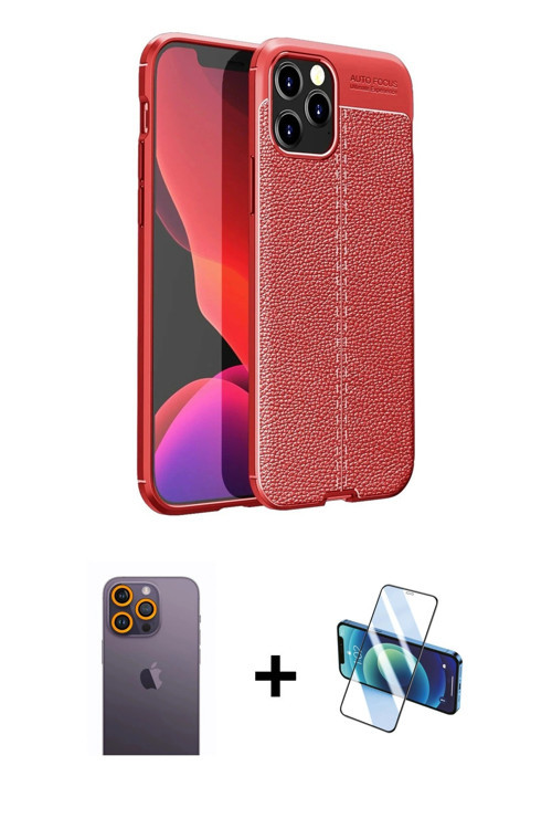 ieg™ iPhone 12 Pro Max Kılıf Doruk Klasik Özel Seri - Siyah 3D Antistatik Cam Ekran Koruyucu + Sarı