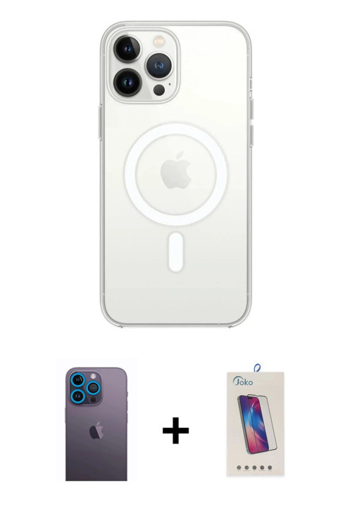 ieg™ iPhone 13 Pro Max Kılıf Ahenk Yansıma Prime - Siyah Joko 5D Cam + Mavi Neon Fosforlu Kamera Len