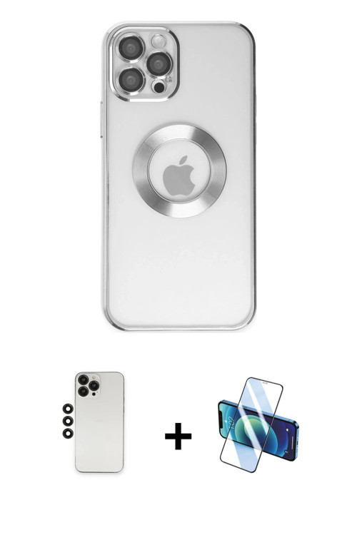 ieg™ iPhone 12 Pro Kılıf Pusula Form - Siyah 3D Antistatik Seramik Nano Ekran Koruyucu + Siyah Shine
