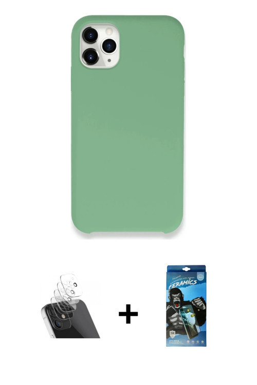 ieg™ iPhone 11 Pro Max Kılıf Zirve Modern Özel Seri - Siyah 34D Izgaralı Cam + Şeffaf Kamera Lens Ko