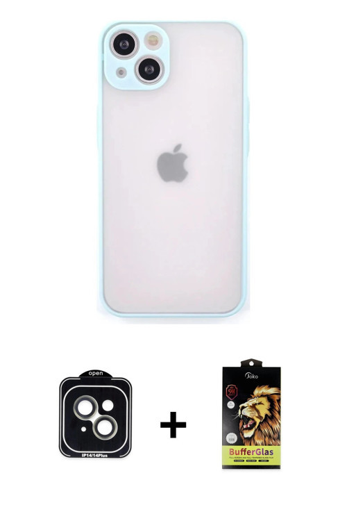ieg™ iPhone 14 Kılıf Ahenk Çizgi Serisi - Siyah Buffer Cam Ekran Koruyucu + Yeşil PVD Metal Kamera L