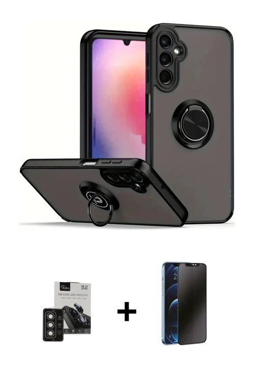ieg™ Galaxy S24 Kılıf Yörünge Çizgi - Siyah 3D Antistatik Hayalet Cam Ekran Koruyucu + Titan Gri PVD