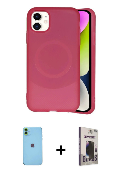 ieg™ iPhone 11 Kılıf Ufuk Serisi - Siyah Bilvis Hayalet Cam Ekran Koruyucu + Yeşil Neon Fosforlu Kam
