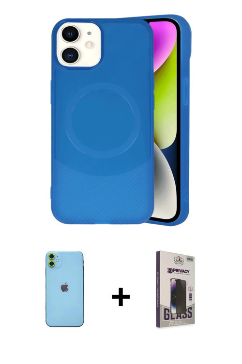 ieg™ iPhone 11 Kılıf Ufuk Serisi - Siyah Bilvis Hayalet Cam Ekran Koruyucu + Yeşil Neon Fosforlu Kam