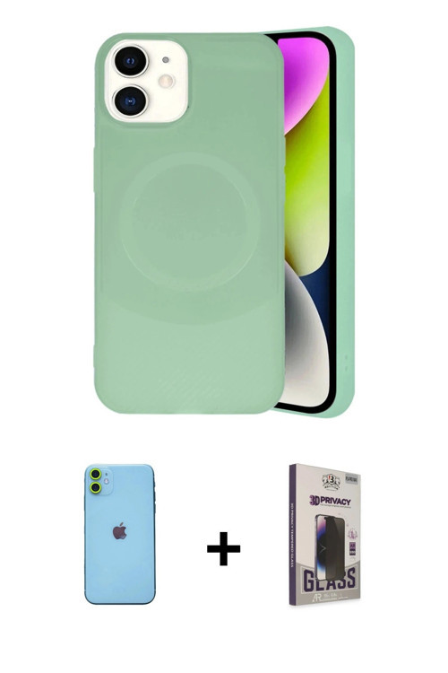 ieg™ iPhone 11 Kılıf Ufuk Serisi - Siyah Bilvis Hayalet Cam Ekran Koruyucu + Yeşil Neon Fosforlu Kam