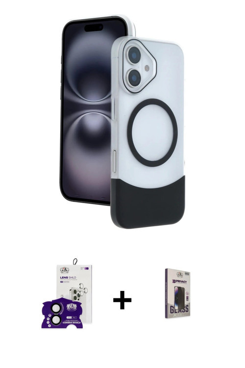 ieg™ iPhone 16 Kılıf Kozmos Form Özel Seri - Siyah Bilvis Hayalet Cam Ekran Koruyucu + Siyah Bilvis