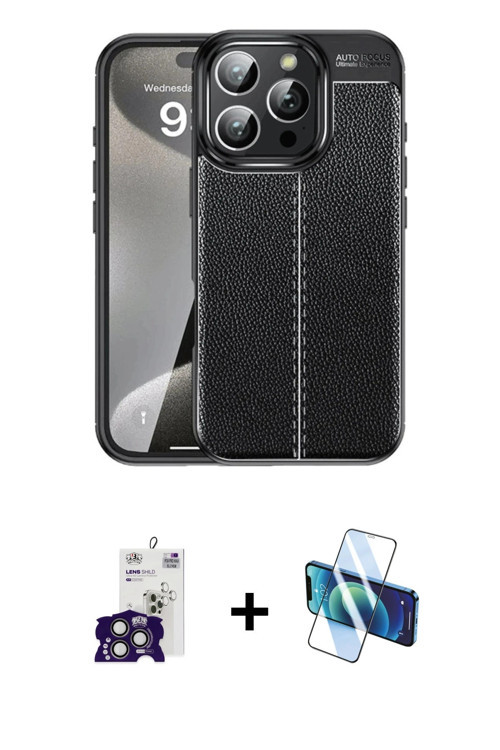 ieg™ iPhone 16 Pro Max Kılıf Doruk Klasik Özel Seri - Siyah 3D Antistatik Cam Ekran Koruyucu + Titan