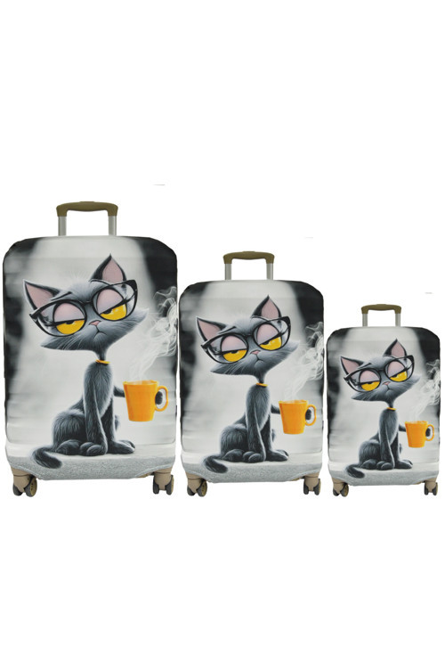 (My#161 Cool Kedi) VALİZLER İÇİN KILIF SETİ (KABİN ORTA VE BÜYÜK)