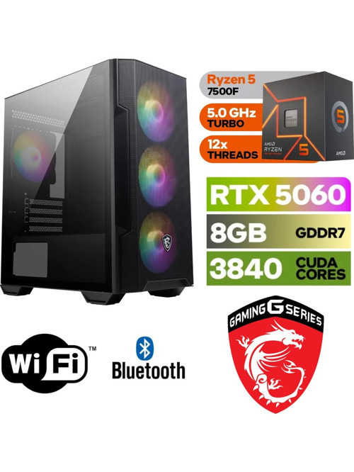 Şafak-Gaming Pc Ddr5-Ryzen 5 7500F-RTX 5060 8gb-16 GB Ddr5 Ram-1 Tb Nvme 5000 4000-WİN11PRO-WİFİ-BLUETOOTH-