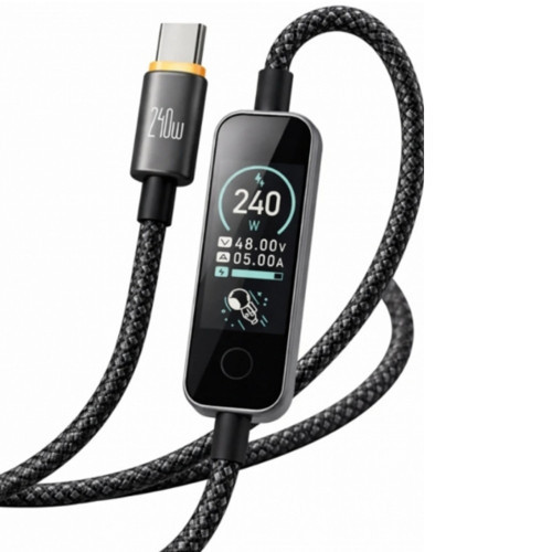 CA-8750 240W Typ-C to Typ-C TFT Ekranlı Şarj Kablosu 1.2 m Siya