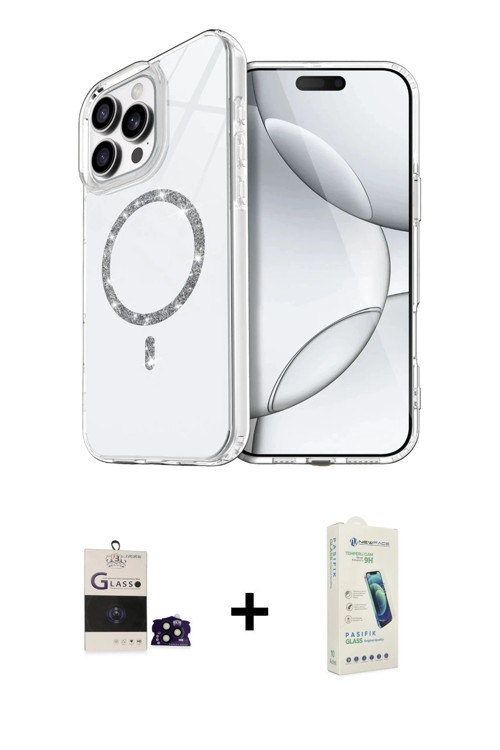 ieg™ iPhone 14 Pro Max Kılıf Kıvılcım Form Prime - Şeffaf Pasifik Cam Ekran Koruyucu + Siyah Bilvis