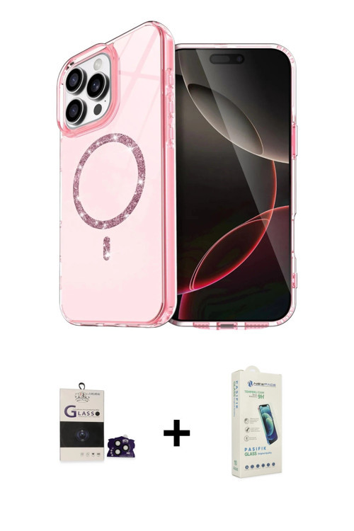 ieg™ iPhone 14 Pro Max Kılıf Kıvılcım Form Prime - Şeffaf Pasifik Cam Ekran Koruyucu + Siyah Bilvis