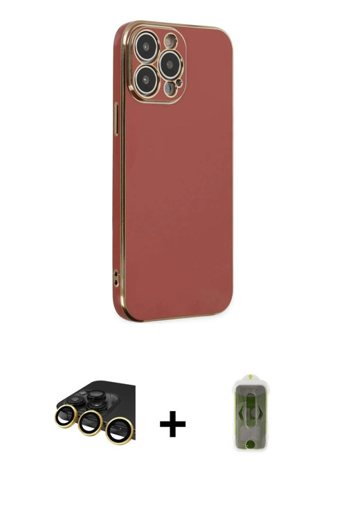 ieg™ iPhone 14 Pro Max Kılıf Yankı Serisi - Siyah Joko Magic 5D Hayalet Cam + Gold Raze Metal Kamera