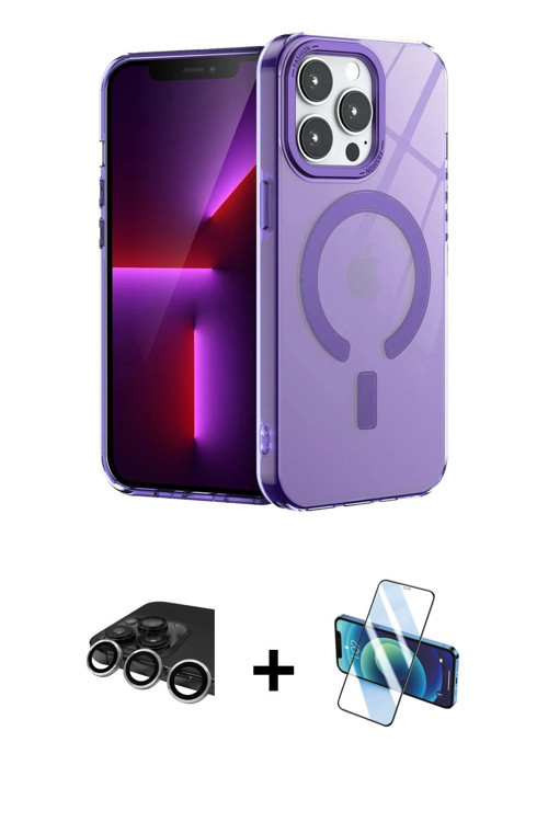 ieg™ iPhone 14 Pro Max Kılıf Yankı Çizgi - Siyah 3D Antistatik Cam Ekran Koruyucu + Gümüş Raze Metal