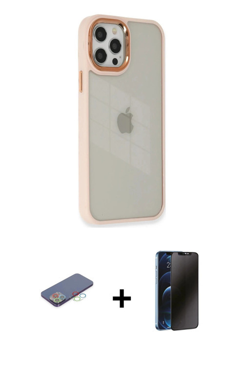 ieg™ iPhone 12 Pro Max Kılıf Eksen Doku Prime - Siyah 3D Antistatik Hayalet Cam Ekran Koruyucu + Mav